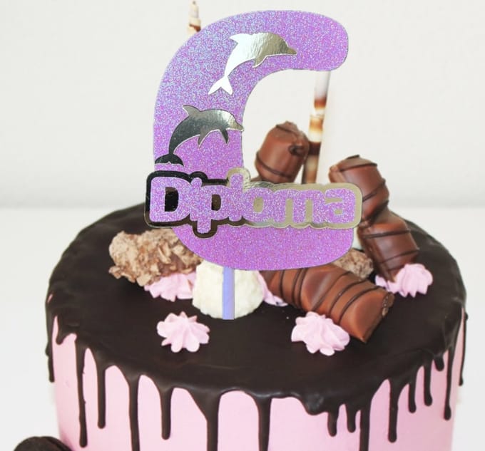 Taartdecoratie | Taarttopper | Zwemdiploma C groot | Roze | 14 cm breed | karton