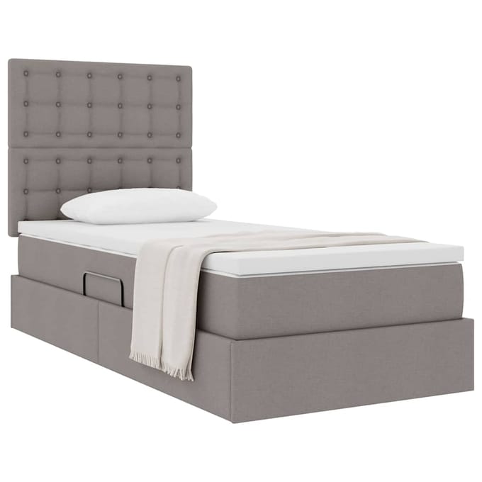 vidaXL - Opslag - bed - met - matras - met - hoofdeinde - Taupe - 100 - x - 200 - cm - Stof