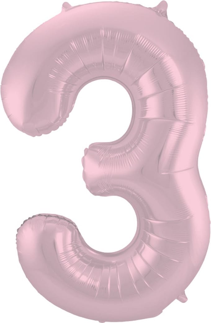 Folat - Folieballon Cijfer 3 Pastel Roze Metallic Mat - 86 cm