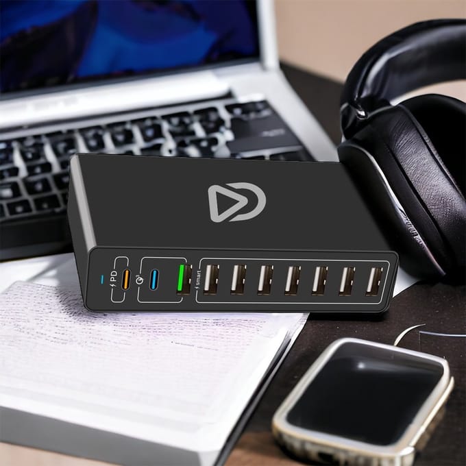 USB snellaadstation 10 poorten| 100 Watt Snellader | USB-10-100W | 8x USB-A 2x USB-C