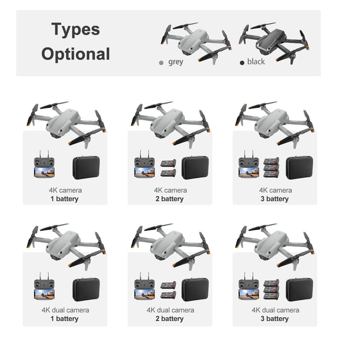 Drone RC avec caméra 4K RC Quadcopter avec fonction d'évitement d'obstacles trajectoire geste de vol 4K camera-1 battery noir