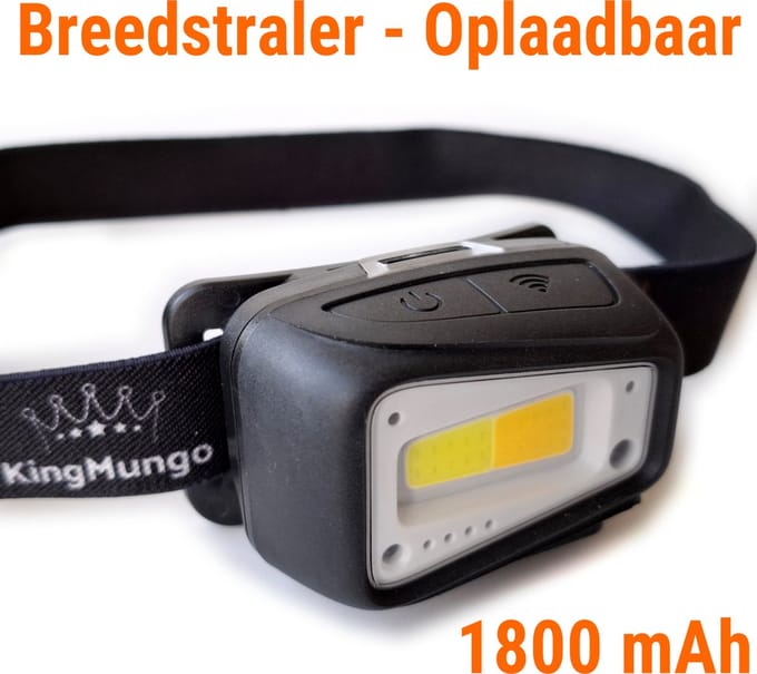 King Mungo KMHL81 - Hoofdlamp Breedstraler - Oplaadbaar via USB-C - 800 Lumen COB LED - Met Bewegingssensor