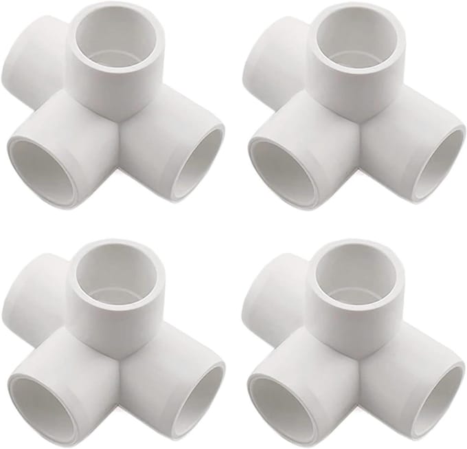 PVC Koppelingen - 4-Weg Connectoren - DIY Projecten - Meubelkwaliteit PVC - 1/2 Inch - Wit