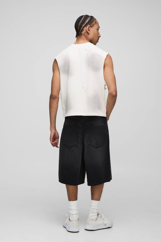 Gewone jorts met versieringen over de hele stof | Washed Black | Size 28