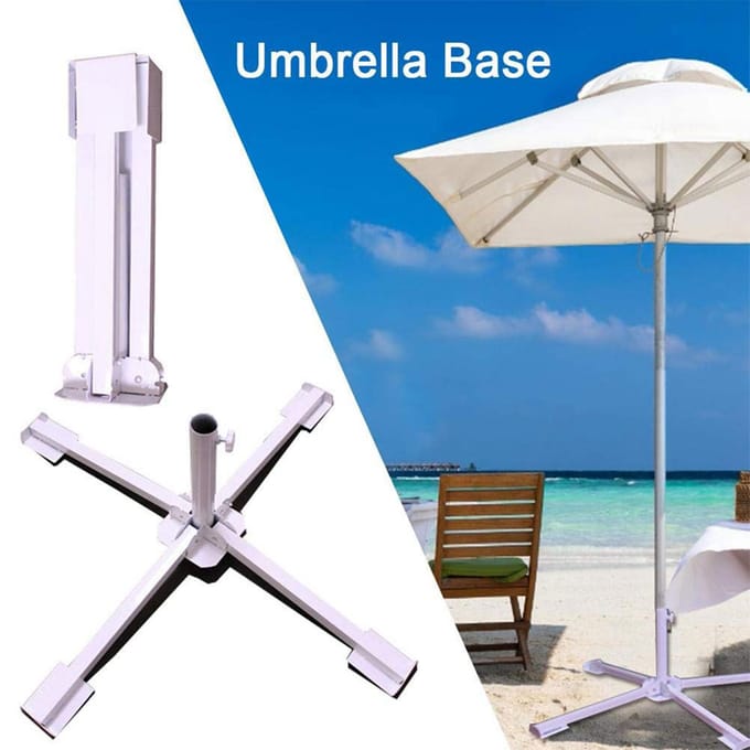 Support de Plage Portable Pliable Pare-Soleil d'Extérieur Base de Support de Parasol de Patio Base de Parasol blanc