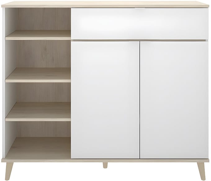Vente-unique Keukenbuffet WAJDI - 2 deuren, 1 lade en 4 nissen - Wit en eiken