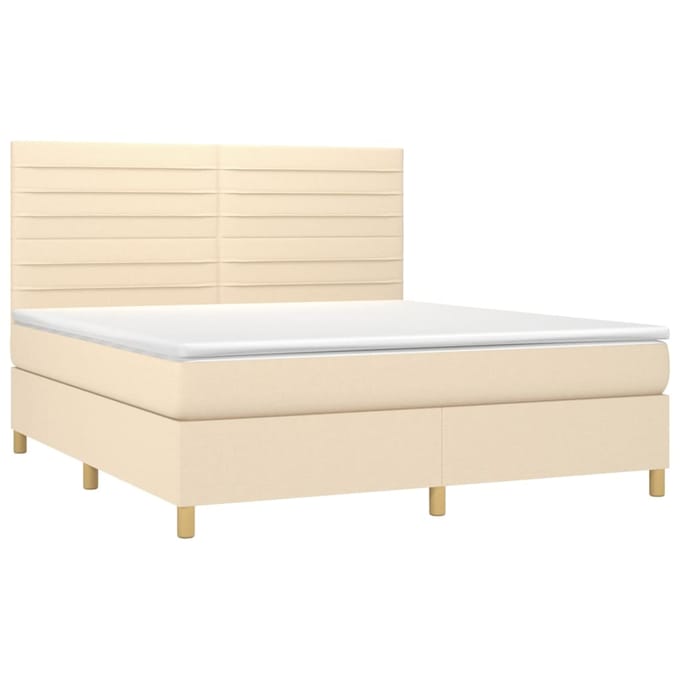 vidaXL - Boxspring - met - matras - en - LED - stof - crèmekleurig - 160x200 - cm