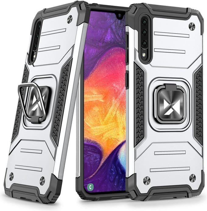 Wozinsky Ring Armor Case Kickstand Tough Rugged Cover Geschikt voor Samsung Galaxy A51 zilver