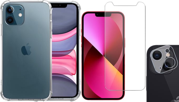 TechNow Shock Proof Backcover geschikt voor iPhone 13 Mini - Screenprotector en Camera Screen Protector - Transparant