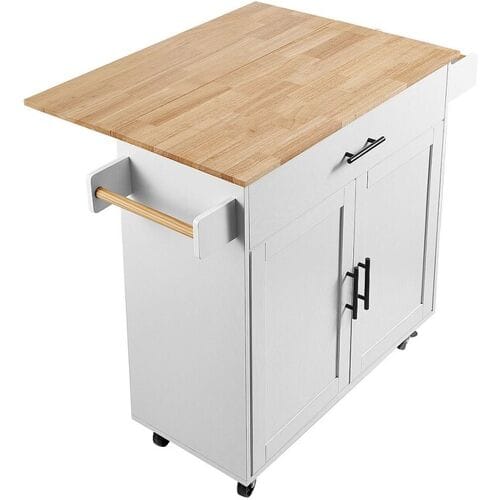 89,9 cm Keukeneilandwagen, Opbergkast met Lade en Standaard, Wit