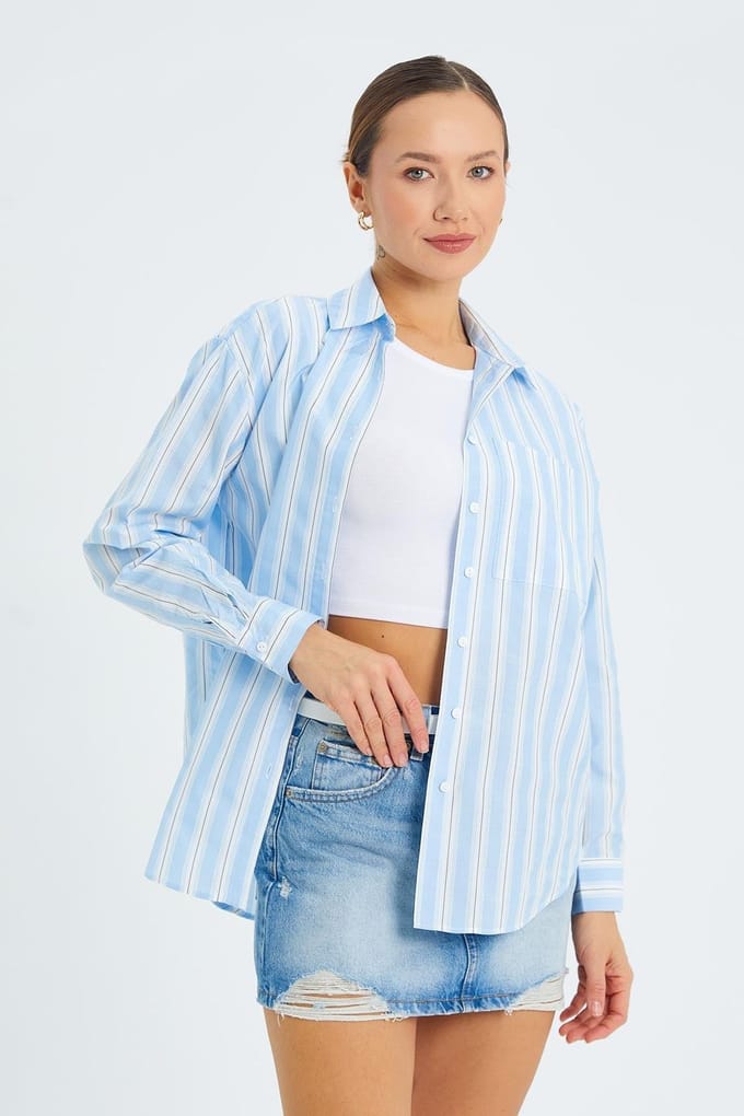 Losse Pas Gelaagde Poplin Shirt met Knoopsluiting