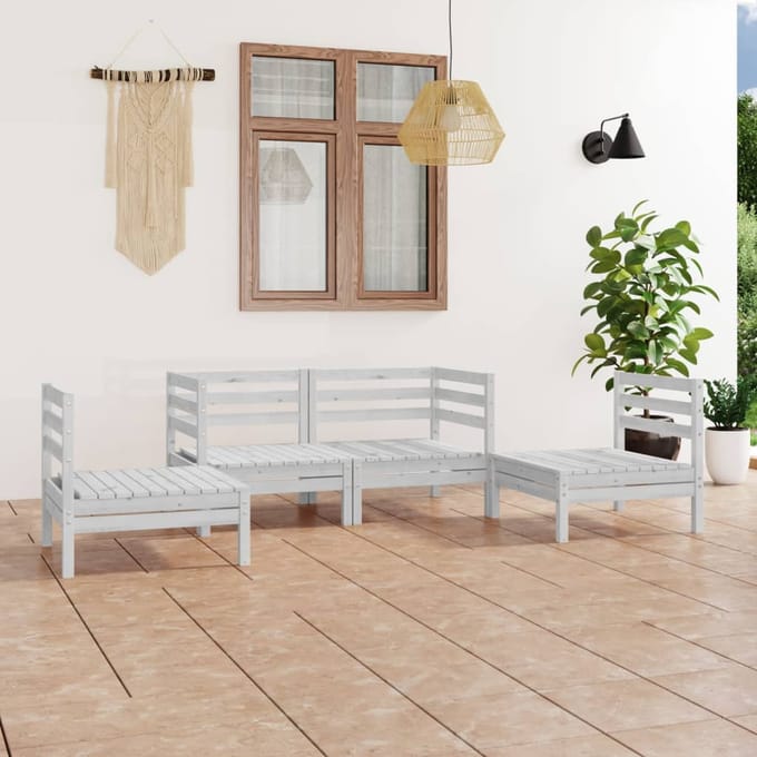 vidaXL - 4-delige - Loungeset - massief - grenenhout - wit