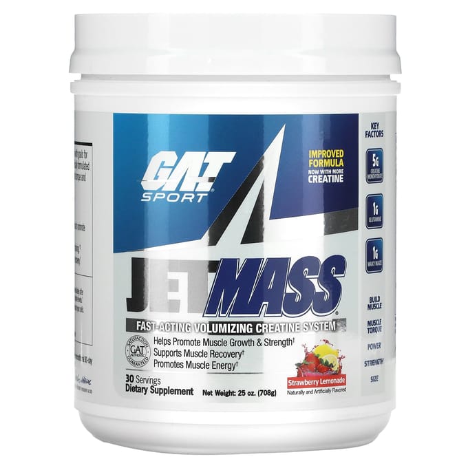 Jetmass®, Snelwerkend Volume-Verhogend Creatinesysteem, Aardbei Citroenade Smaak, 750G (1,65 pond)