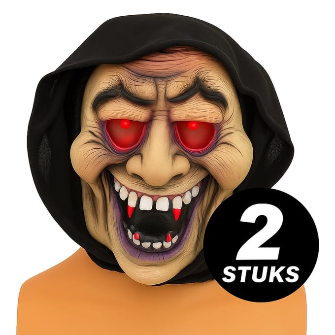 Halloween Masker met Rode Ogen – Set van 2 Stuks – Griezel Masker met Kap – Verkleed Accessoire