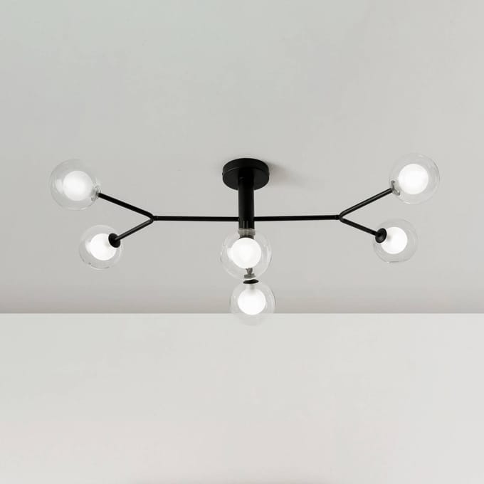 miloox by Sforzin Cosmo plafondlamp, 6-lamps, zwart/helder, glas