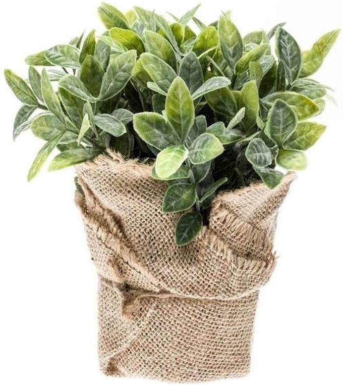 Kunstplant - 2x - Munt Kruiden - Groen - In Jute Pot - 19 cm