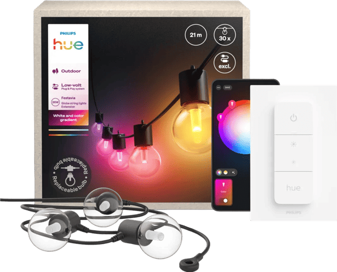 Philips Hue Festavia Outdoor Lichtslinger - 21 meter - Uitbreiding + Dimmer