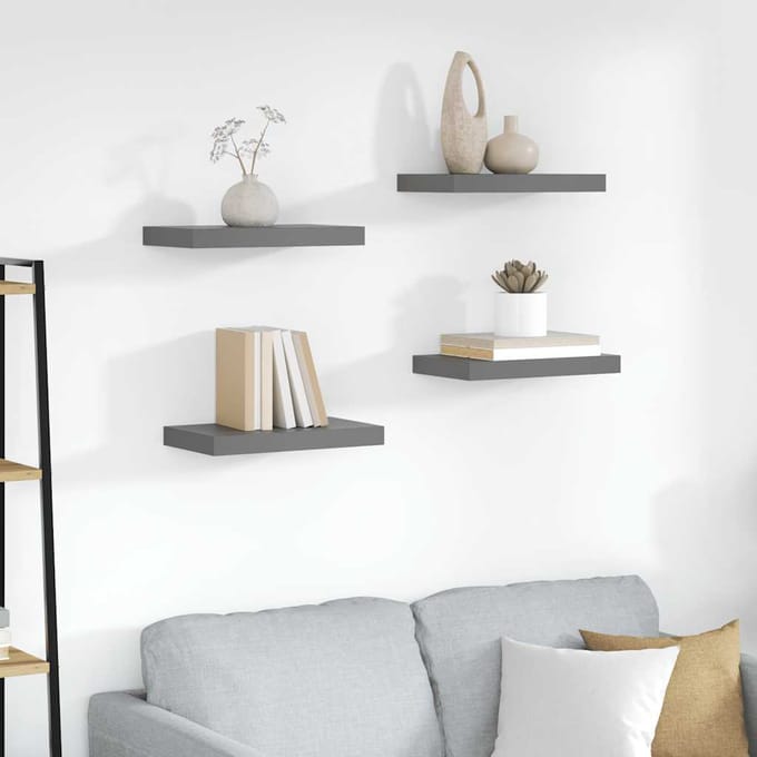 vidaXL - Wandschappen - zwevend - 4 - st - 40x23,5x3,8 - cm - MDF - hoogglans - grijs