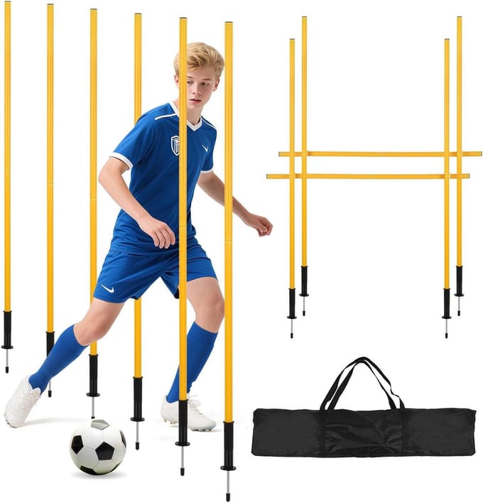 Slalomstangen Set - Trainingspalen Voetbal - Coördinatie Training - Flexibele Veerbasis - 180 cm Lengte - Geel