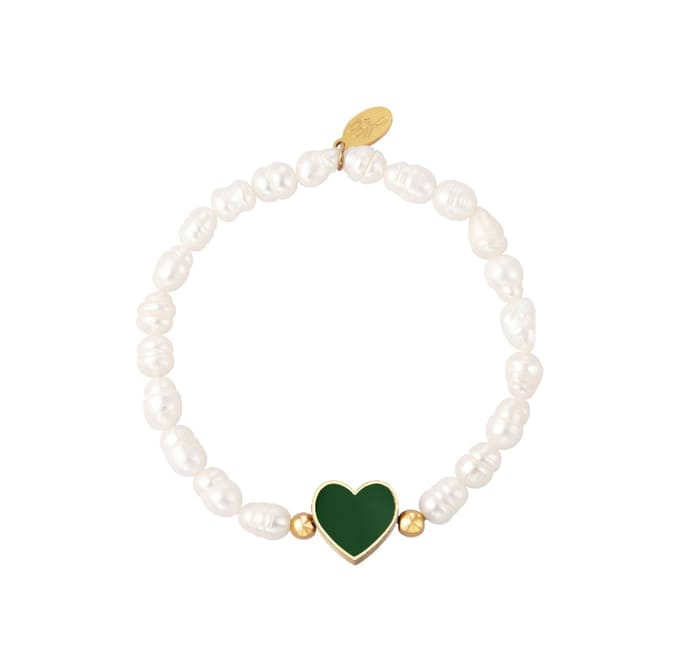 Yehwang armband - Parels en hartje - Groen