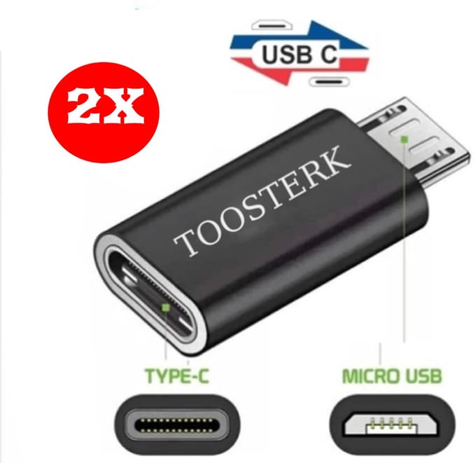 2x Adapter | Micro USB Mannelijk naar USB Type-C Vrouwelijk | Oplaadadapter Type-C naar Micro USB - Zwart