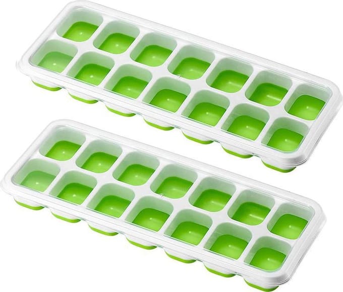 IJsblokjes Met Flexibele Bodem | 2-Pack | IJsblokjesvorm | IJsblokjesmaker | Met Klikdeksel | Groen