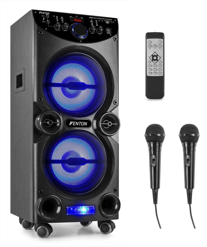 Karaoke set met 2 Microfoons en LED Effect Licht - Fenton LIVE2104 - Bluetooth Speaker - 400 Watt