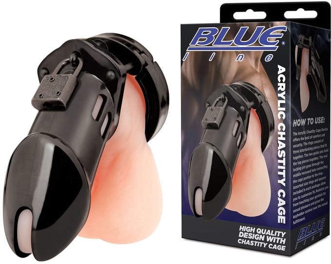Blueline - Acrylic See-Thru Chastity Cage Kuisheidskooi - Zwart