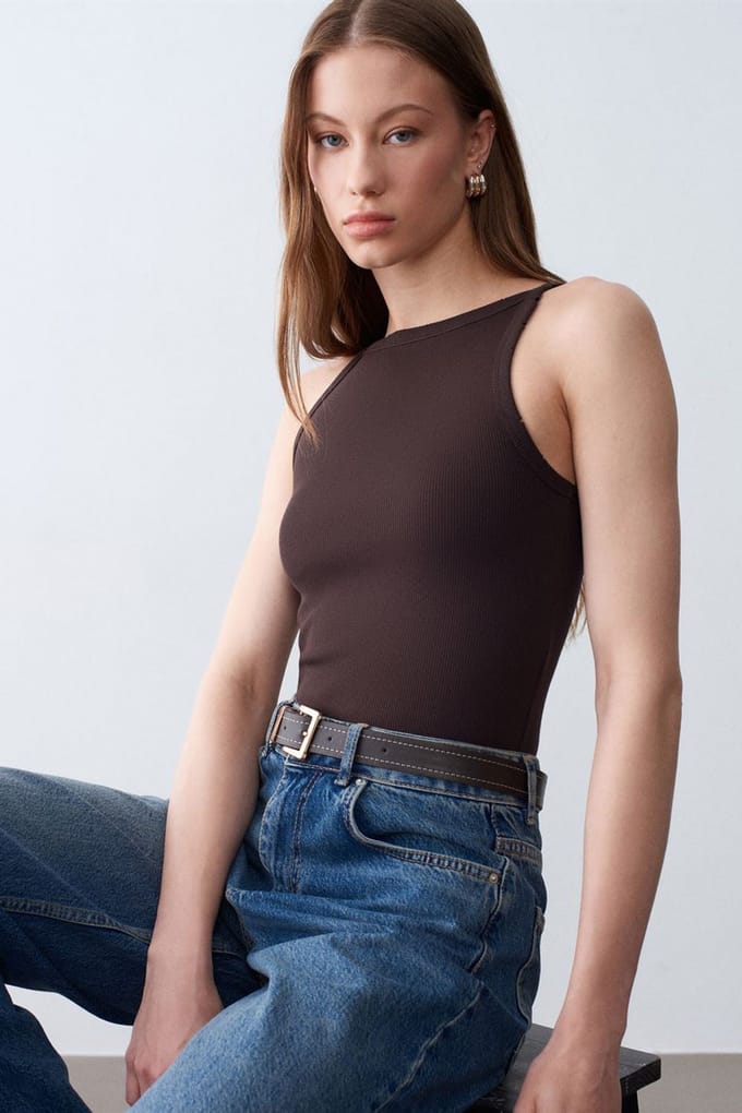 Geribbelde Katoenen Halterblouse