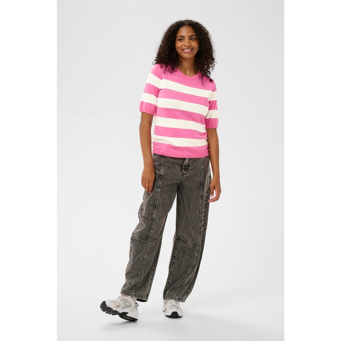 Kaffe KAlizza Striped Knit Dames Trui - Pink P. W. Chalk Wide Stripe