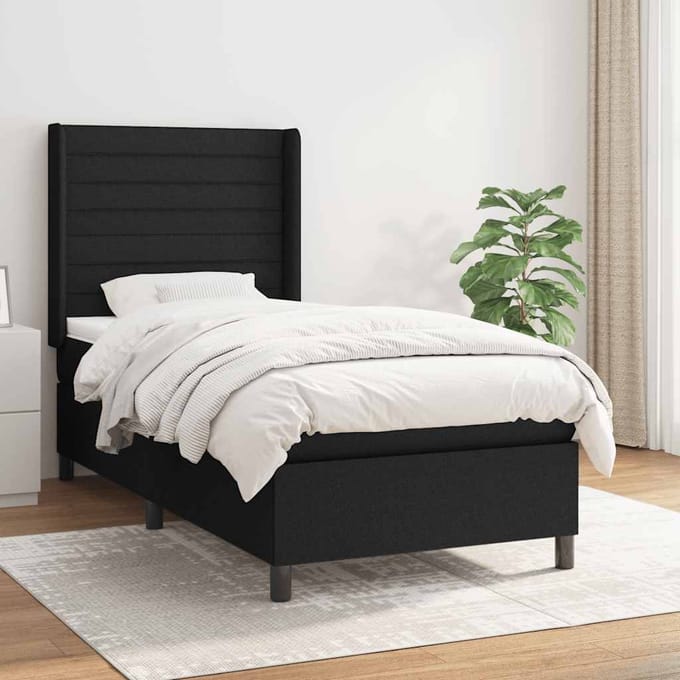 vidaXL - Boxspring - met - matras - stof - zwart - 90x190 - cm
