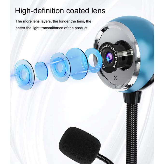 Caméra de bureau USB SADA A09 avec objectif grand angle à mise au point manuelle et basculement facile entre l'horizontale et la verticale bleu