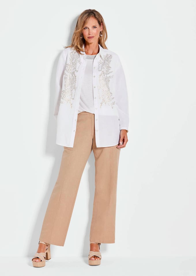 Overhemdblouse met opgestikte pailletten - gebroken wit - Gr. 21 van Goldner Fashion
