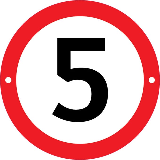 Verbodsbord 5 Kilometer - 25cmØ met 2 Boorgaten - op 3mm dik PVC Schuimplaat