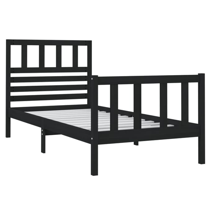 vidaXL - Bedframe - massief - hout - zwart - 75x190 - cm