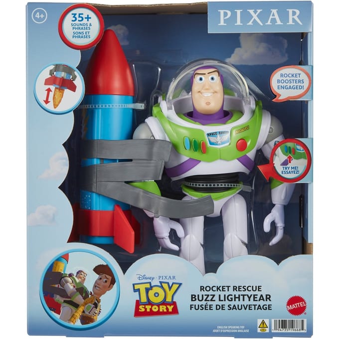 Mattel Pixar Buzz Lightyear Speelfiguur met Raket - Grote Actiefiguur.