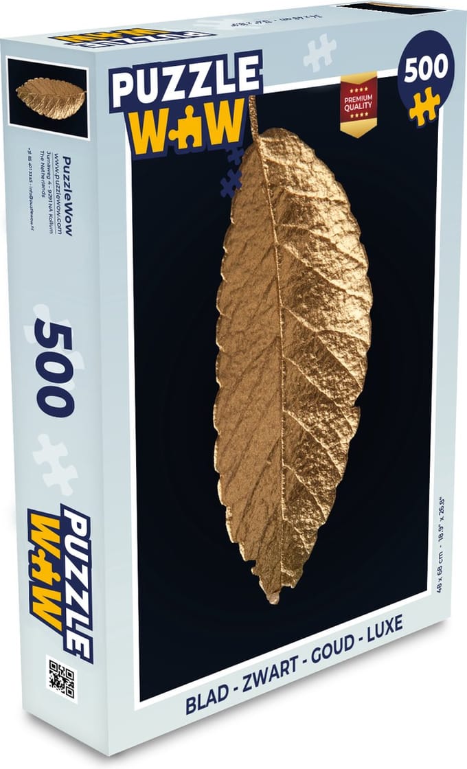 Puzzel Bladeren - Zwart - Goud - Luxe - Natuur - Legpuzzel - Puzzel 500 stukjes