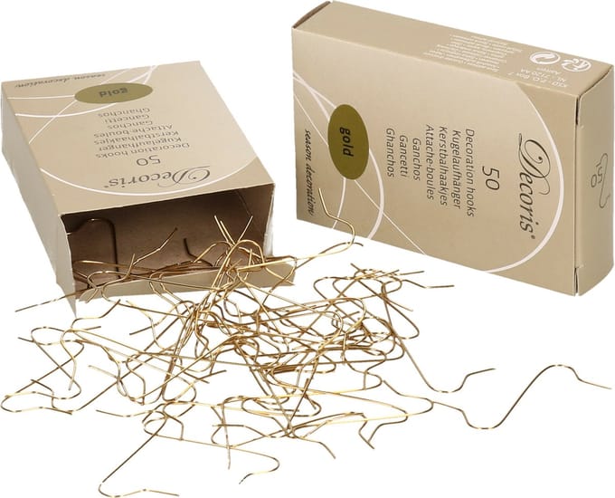 Decoris Ophanghaakjes - 200x - goud - voor kerstballen - 3,5 cm