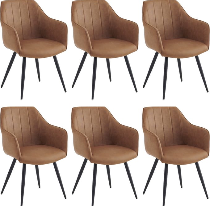 Colenis® - Verto Eetkamerstoel - Set Van 6 - Cognac - Microfiber Stof - Microvezel - Industrieel