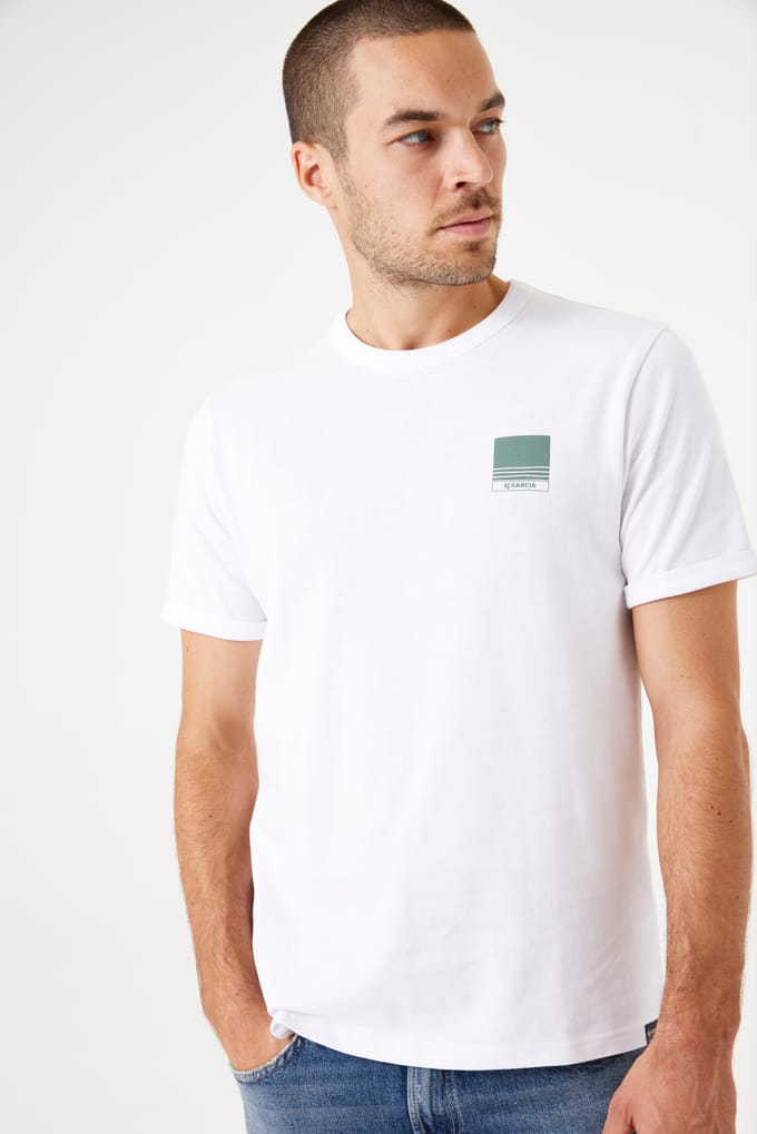 GARCIA Heren Print T-shirt Wit Korte mouw