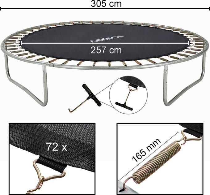 AREBOS - Trampoline Springmat - 257 cm - 72 Ogen - 165 mm Veren - voor Trampolines met Ø 305 cm