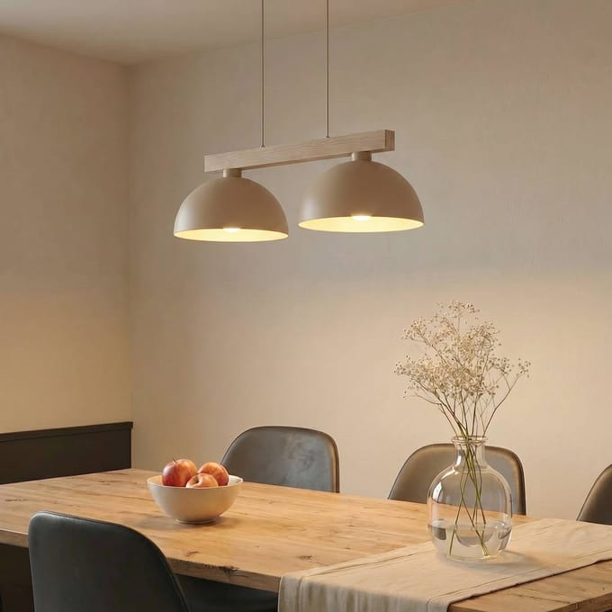 TK Lighting Hanglamp Oslo, zandkleurig, 2-lamps, 83 cm lang, E27