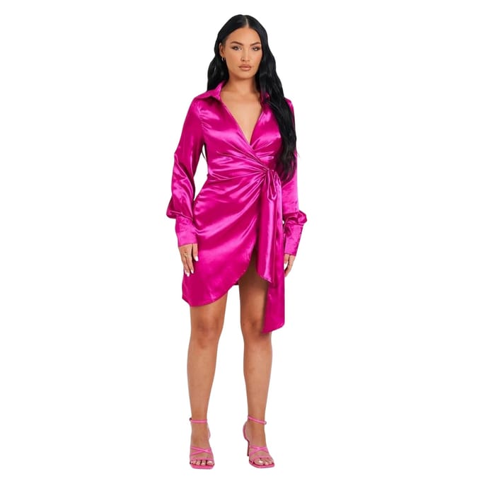 Missy Empire Dames/Dames Satijnen Wikkeljurk (Roze)