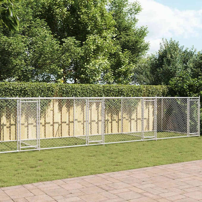 Chenil pour chien avec portes Gris 12 x 2 x 1,5 m Acier galvanisé