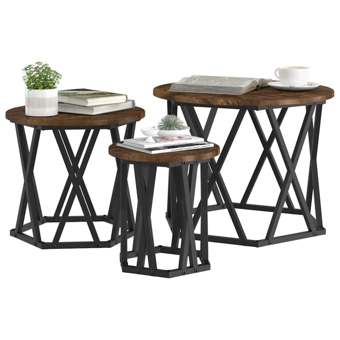 vidaXL - Nestende - Side - Table - 3 - st - Rook - Eiken - 53 - x - 53 - x - 40 - cm