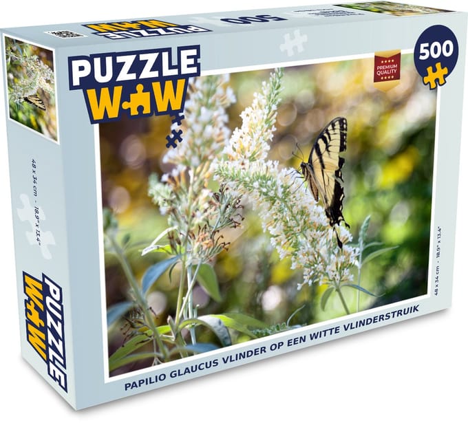 Puzzel Papilio glaucus vlinder op een witte vlinderstruik - Legpuzzel - Puzzel 500 stukjes