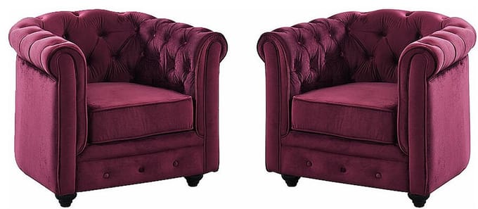 Vente-unique Set van 2 fauteuils CHESTERFIELD - velours - paars