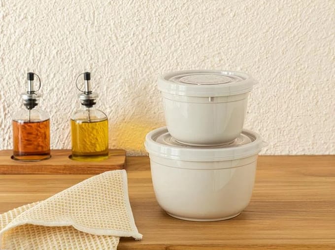 English Home vershoudbakjes - Meal prep bakjes - 2 Stuks - 625+1200 Ml - Plastic - Beige