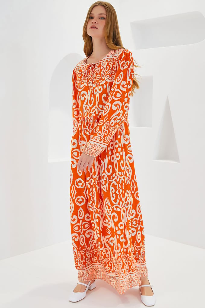 Geprinte Maxi-jurk met Strikdetail