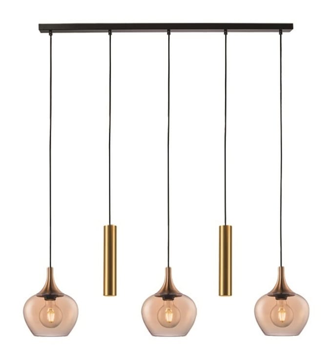 Freelight Hanglamp Fresu Glas Ø 19 cm & Koker Ø 5.5 cm 5 Lichts Balk